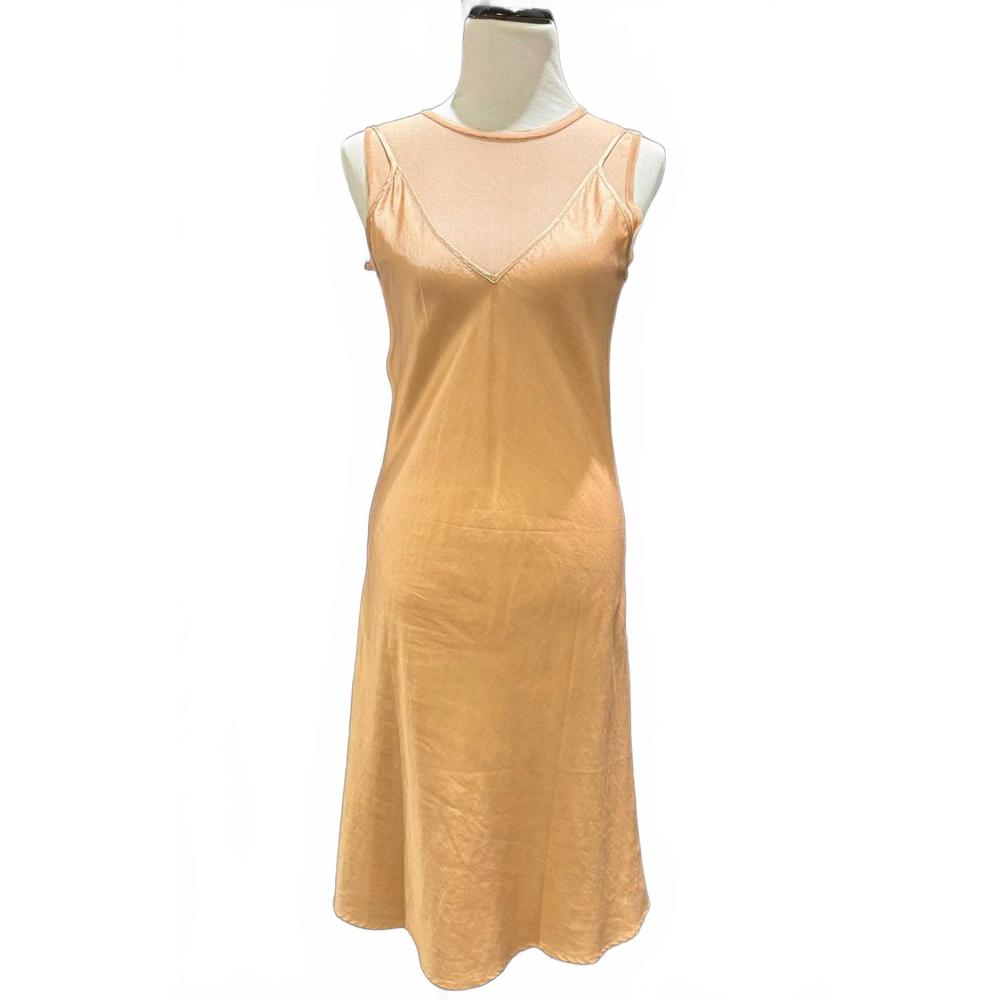 NEW BRAZEAU TRICOT women's tulle double midi dress in copper